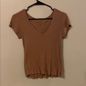 Distressed taupe v neck